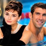 Audrey Hepburn and Michael Phelps representing two iconic figures from cinema and Olympic sports