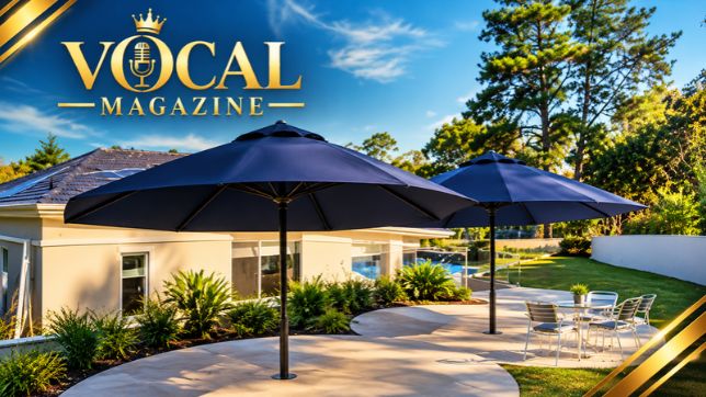 Ausbrella heavy-duty outdoor market umbrella designed for high-wind conditions