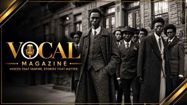 Harlem Renaissance fashion featuring elegant 1920s suits, glamorous flapper dresses, vintage accessories, and African American cultural style