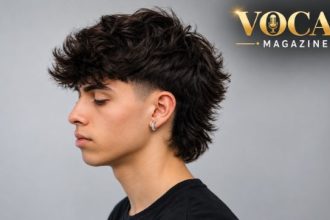 Low taper mullet haircut with faded sides, textured top, and longer hair at the back