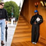 Mens 90s fashion featuring baggy jeans, oversized graphic T-shirts, flannel shirts, denim jackets, and retro sneakers